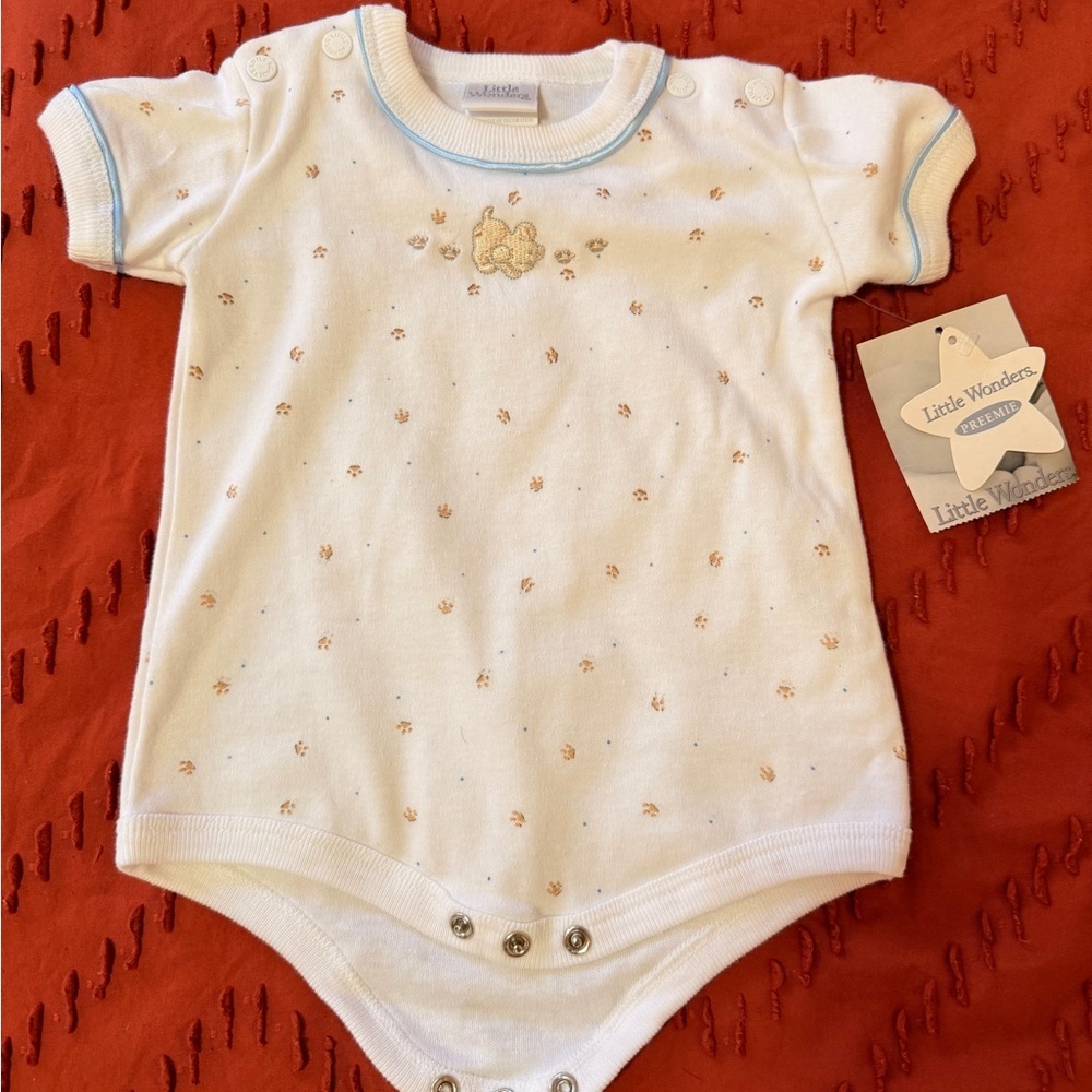 Vintage Little Wonders Preemie Onesie with Tan Dog